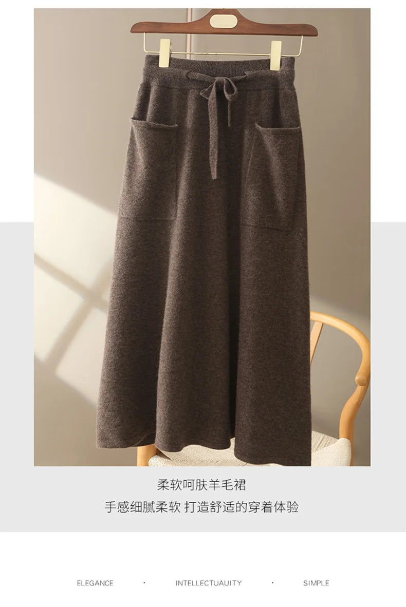 Wool A-Line Midi Skirt – Women's Knit Autumn Winter