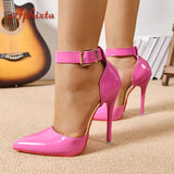 Aphixta 4.72 Inch Super High Stiletto Heels 2cm Crystals Belt Buckle Strap Moders Sandals Women Ankle-Wrap Shoes Plus Size 50