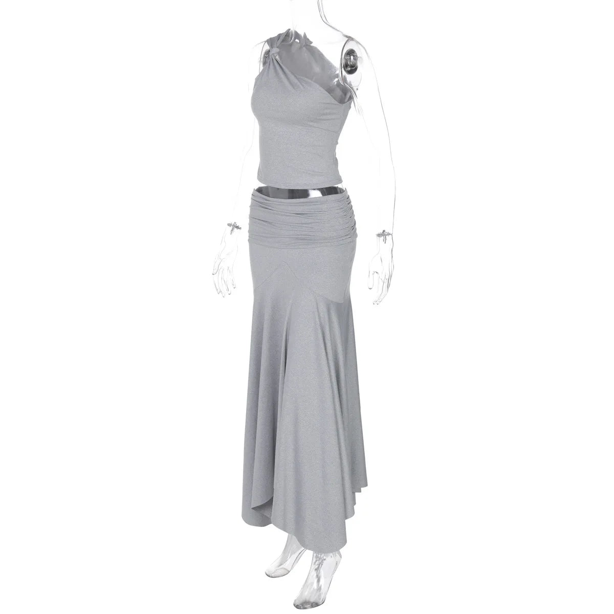 Tossy Fashion Pleated 2 Piece-Set Long Skirt For Women Off-Shoulder Cropped Pullover Top And Slim Long Skirt Sets Female Outfits