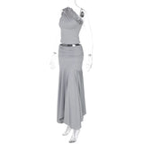 Tossy Fashion Pleated 2 Piece-Set Long Skirt For Women Off-Shoulder Cropped Pullover Top And Slim Long Skirt Sets Female Outfits