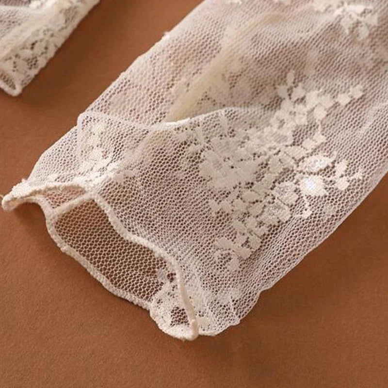 Women’s Floral Lace Mesh Mock Neck Long Sleeve Top