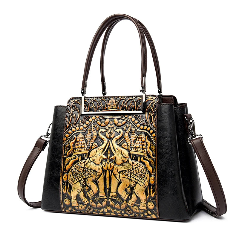 New Vintage Embossed Handmade Handbag For Women Versatile PU Leather Shoulder Bag 3 Layers Large Capacity Crossbody Bags Female