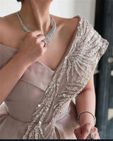One-Shoulder Sequined Midi Evening Gown
