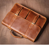 LUOKIR Vintage Crazy Horse Briefcase Travel Genuine Leather Handbag Luxury Men's Messenger Computer Shoulder Bag 14 Inch Laptop