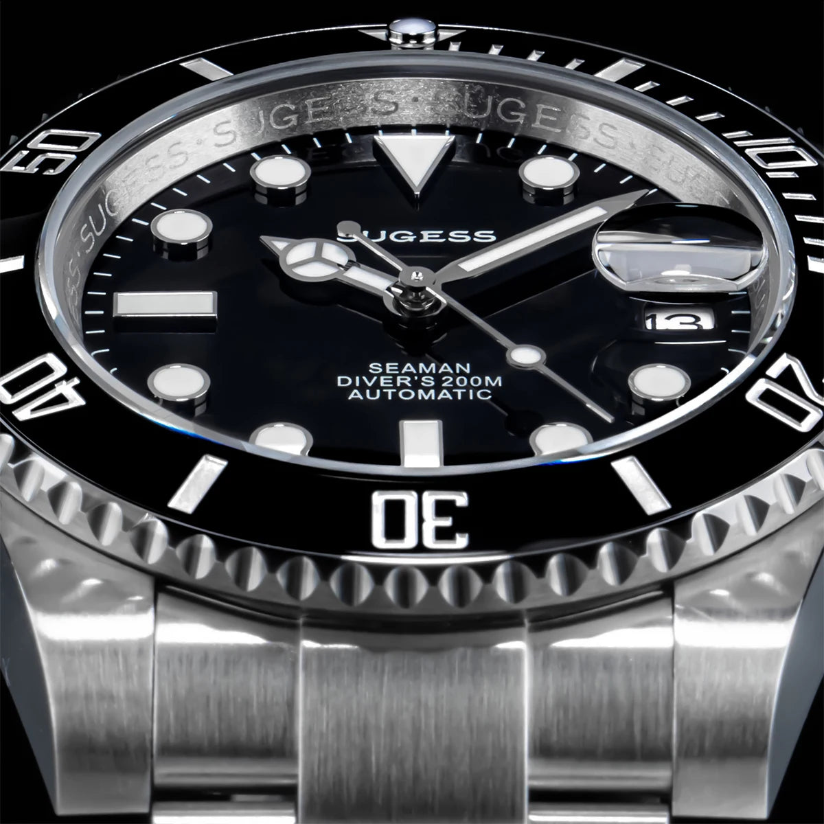 Sugess Watch of Men Diver 2130 Automatic Mechanical Wristwatch Date Sapphire Crystal Luminous Ceramic Bezel Waterproof 200M S421