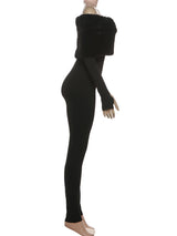 Winter Furry Patchwork Jumpsuit – Slash Neck Long Sleeve Slim Fit Streetwear