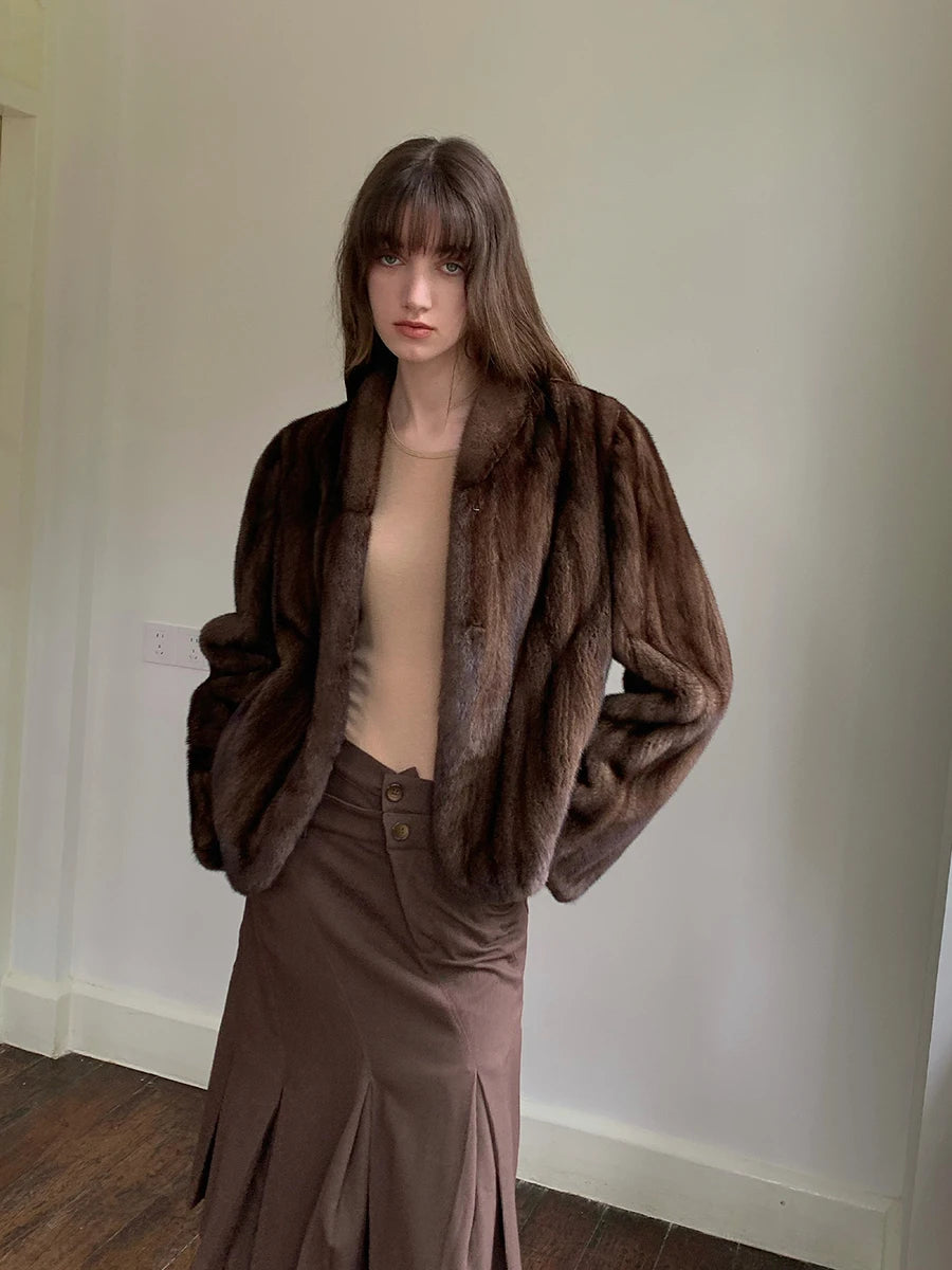 Women's Short Faux Fur Coat with Stand Collar