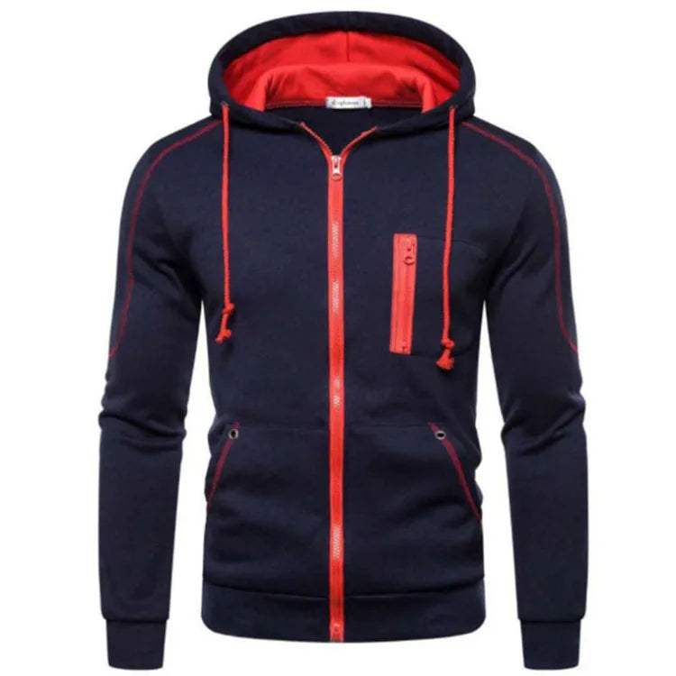 Men's Color Block Fleece Zip-Up Hoodie