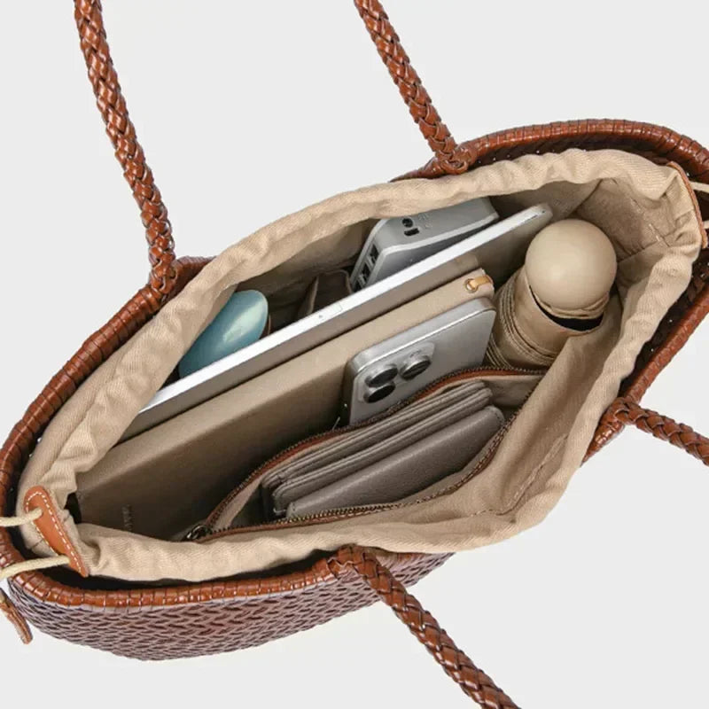 Genuine Leather Tote Bags Luxury Designer Handbag Handwoven Weaving Casual Shopping Bag Vintage Big Tote Purse Hand Bags