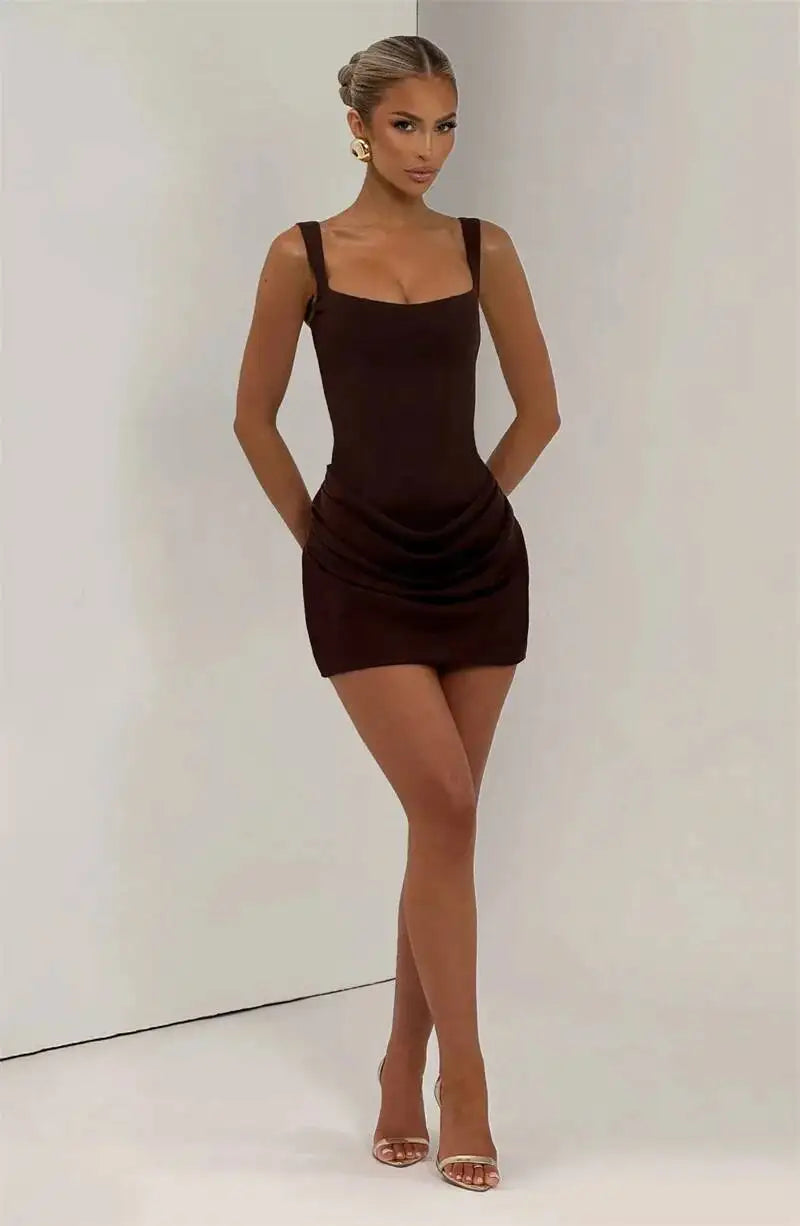Elegant Backless Ruched Mini Dress | Chic Square Collar Club & Party Wear