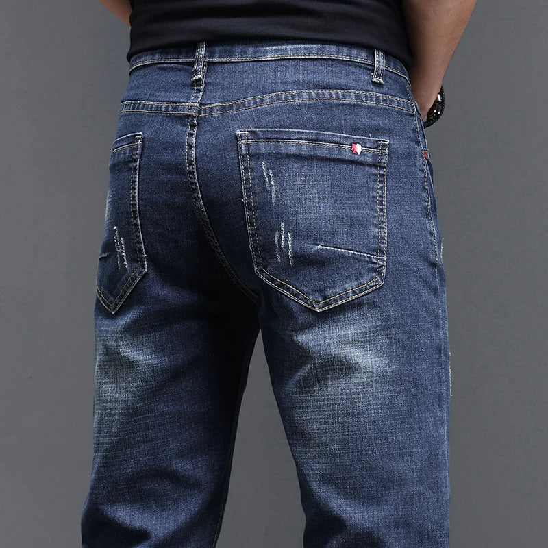 Embroidered Jeans Men's Autumn Winter New Korean Fashion Slim Little Feet Trousers Stretch Vintage Street Denim Trousers Male