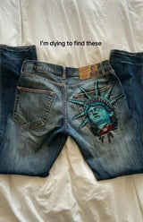 Y2K High-Waist Baggy Jeans – Rhinestone & Liberty Embroidery