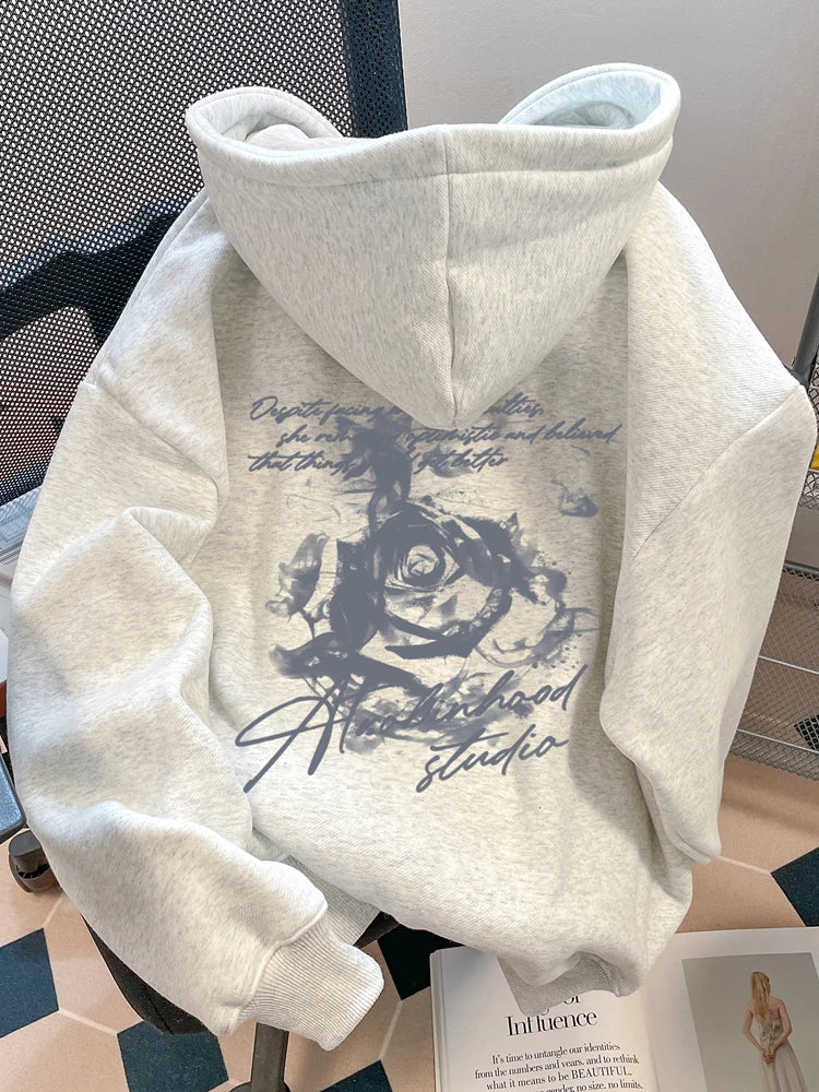 Rose Floral Pullover Hoodie | Relaxed Everyday Style