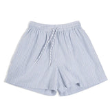 Maden Women's Blue White Striped Shirt and Shorts Sets Loose Casual French Classic Summer Suit Elegant Matching Two Piece Set