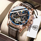 POEDAGAR Luxury Automatic Male Watch Date Week Luminous Waterproof Tourbillon Men Watch Leather Fashion Mechanical Men's Watches
