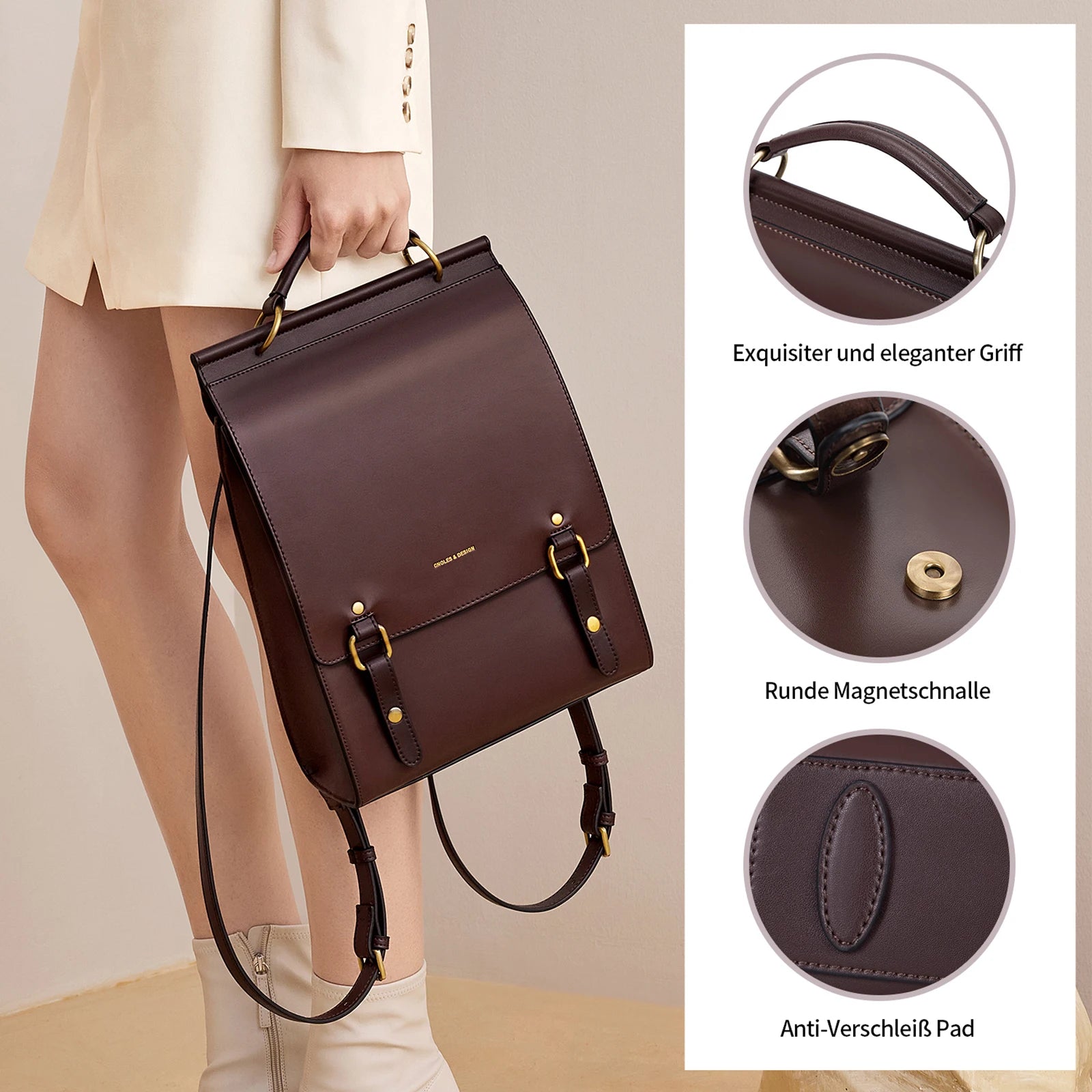 Cnoles Vintage Women's Leather Backpack Casual Shoulder Bag Travel Purse for Girls College School Book Bag