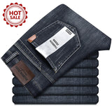 OUSSYU Brand Classic Retro Blue Men's Jeans Denim Pants Work Streetwear Straight Stretch Business Autumn Winter Cotton Trousers