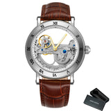 Vintage Mechanical Watches Golden Bridge Skeleton Automatic Mens Watch Luxury Genuine Leather Belt Carved Movement Luminous Hand