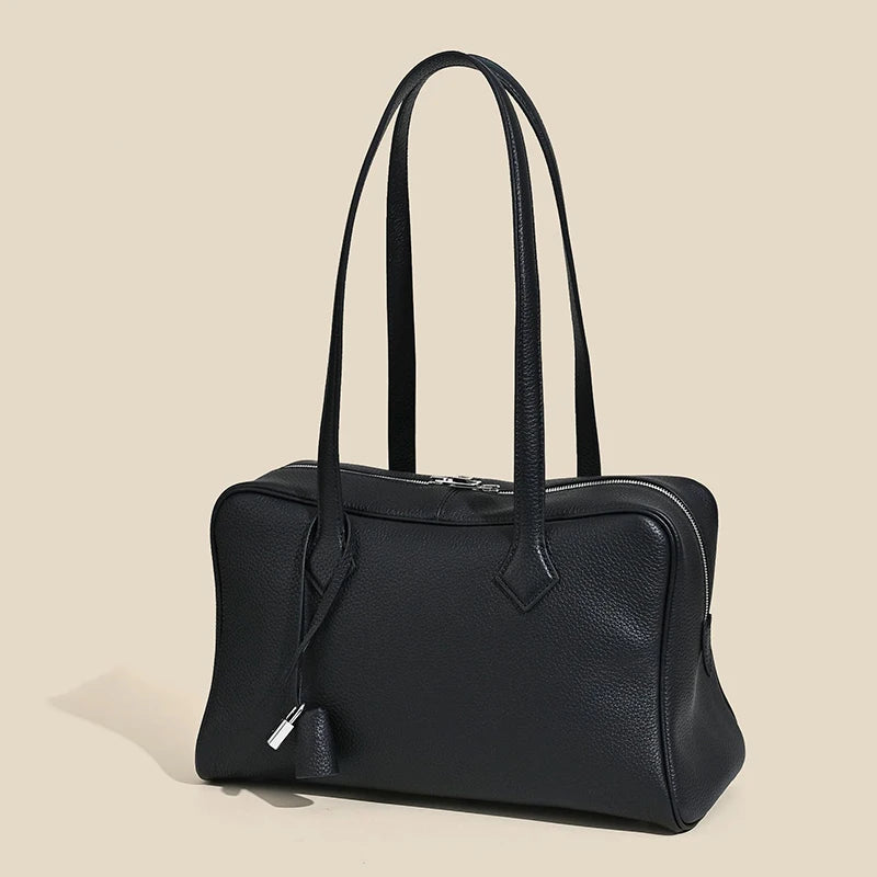 2026 Spring Luxury Brand Genuine Leather Women Bags Cowhide Casual Totes Women Handbags Fashion Silver Lock Shoulder Bags Woman