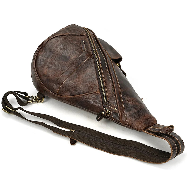 Single Shoulder Bagpack Genuine Leather Chest Bag Outdoor Riding Bag Chest Packs For Biker Men Male Sling Bags Cow Leather