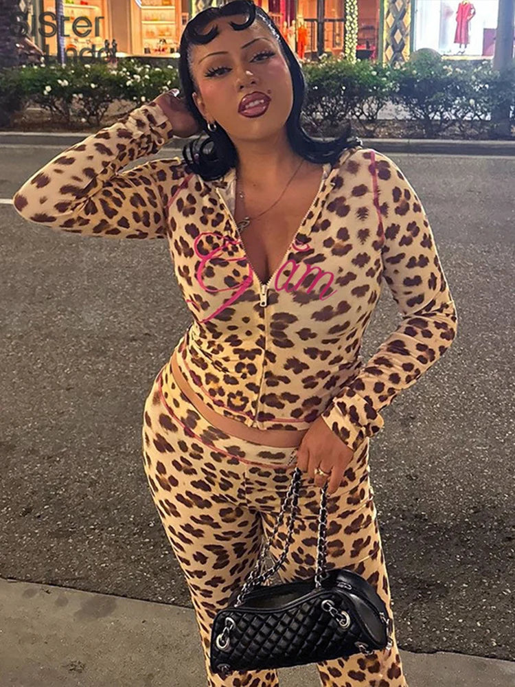 Sisterlinda Summer Release Junior Ankle-Length High Street Milk Fiber Pant Suit K24S50103 Girl Leopard Color Flare Pant Suit