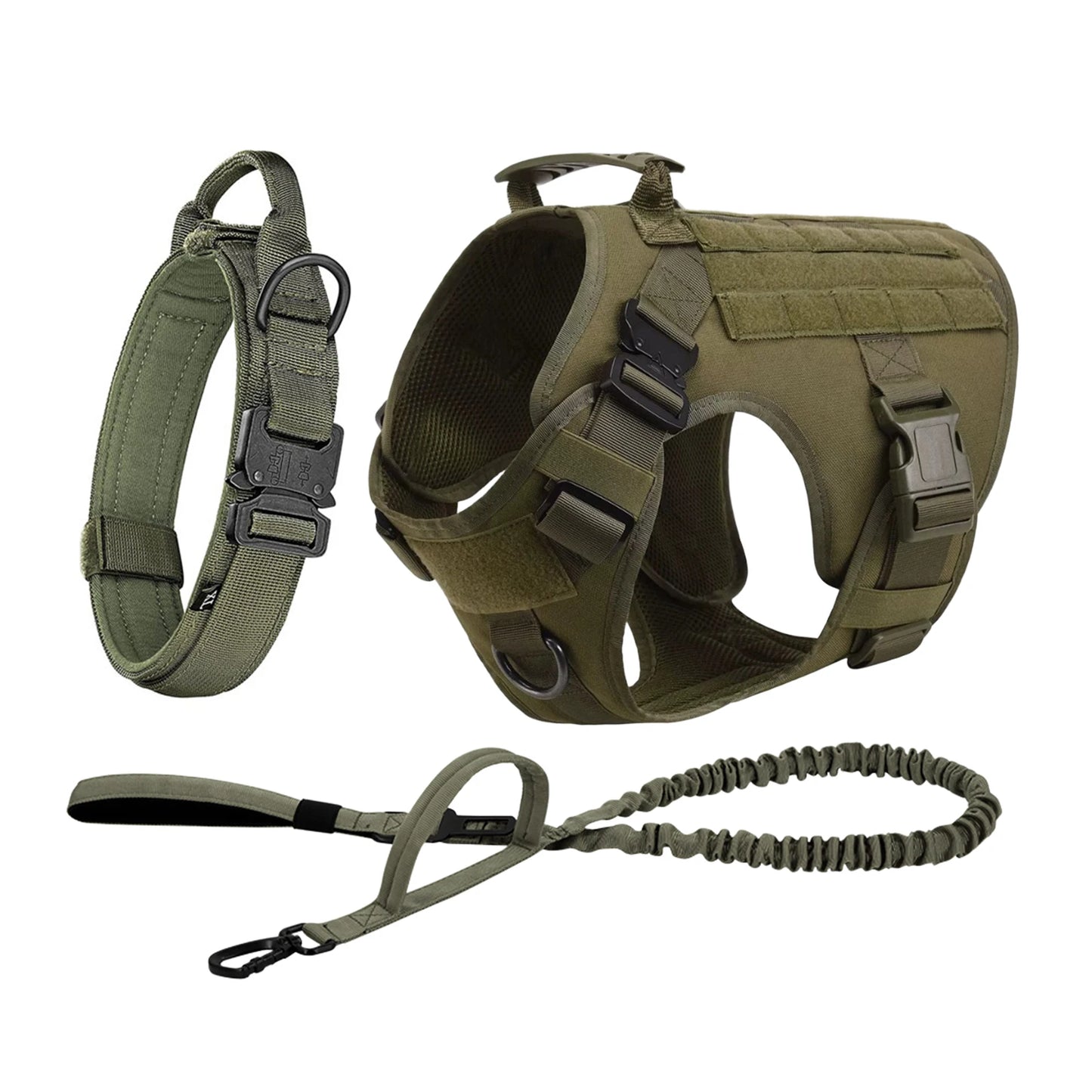 Tactical Dog Harness Set – Collar, Leash & MOLLE Pouches