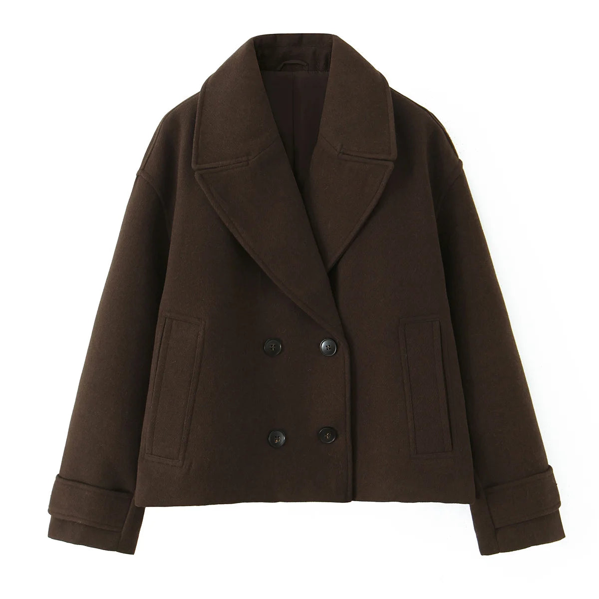 NLZGMSJ Vintage Casual Chic Women Overcoat Solid Pockets Double-breasted Short Coat New Fashion 2025 Winter Holiday Coats