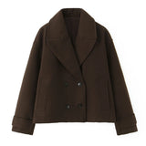 NLZGMSJ Vintage Casual Chic Women Overcoat Solid Pockets Double-breasted Short Coat New Fashion 2025 Winter Holiday Coats