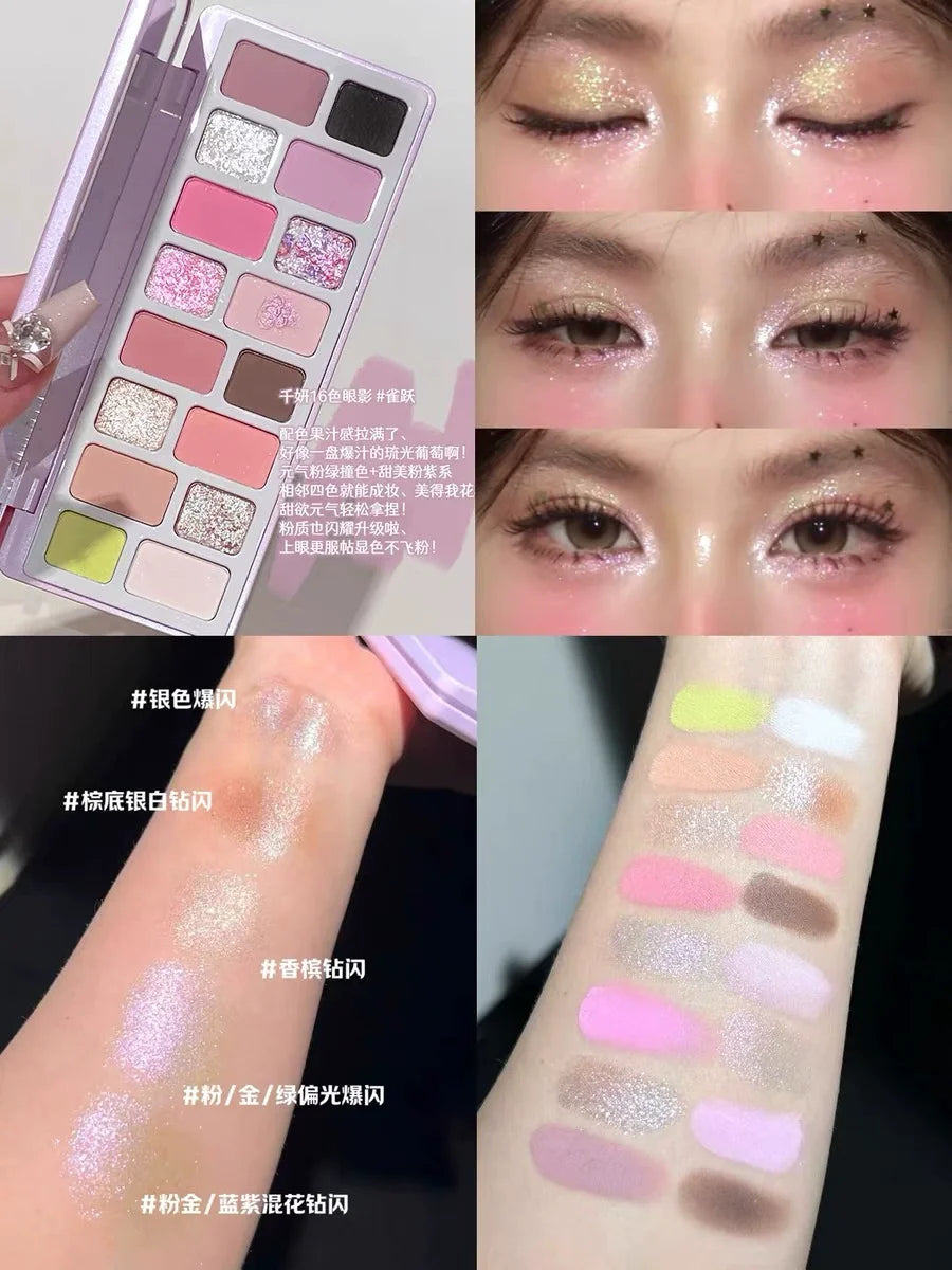 Qianyan Cheeryep 16 Color Eyeshadow Palette Glitter Chamelon Matte Pearlescent Flash Plate Cowherd Sequins