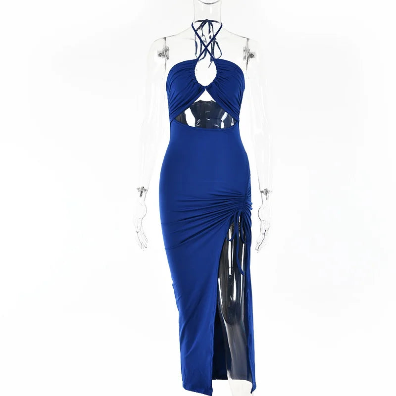 Women's Denim Bodycon Midi Dress – Backless Sleeveless Party Dress