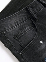 Men y2k Stretchy Skinny Denim Jeans For Men Casual pants Ripped Patchwork Hole Slim Fit Denim Hip Hop Black Straight Trousers