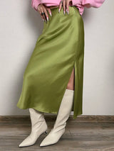 Women's Satin Midi Skirt – Elegant A-Line with Slit
