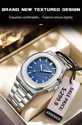 2025 New luxury military man watch square waterproof bright Date week men watch stainless steel Quartz men watches Reloj + box