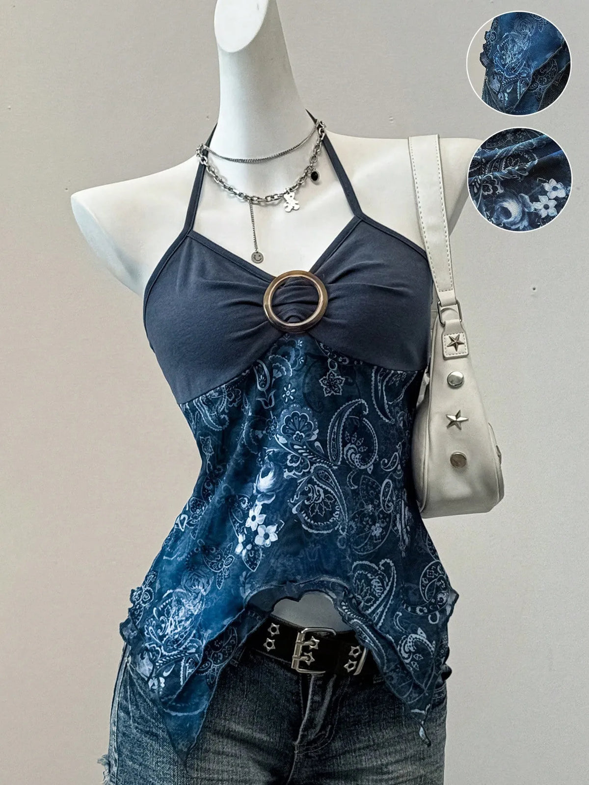 Women's Printed Mesh Halter Top