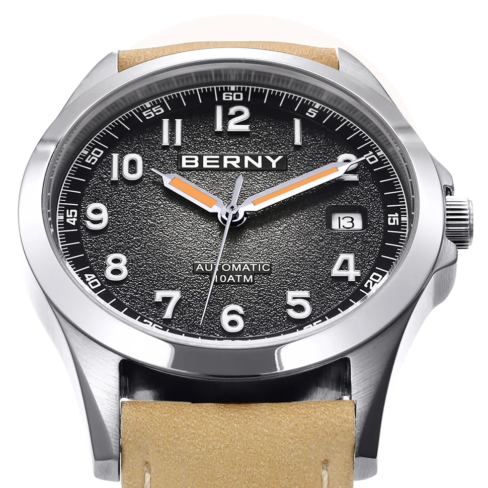 BERNY Frosted Dial Automatic Watch Men Luminous Mechanical Original ST2130 Wristwatch Sapphire Luxury Men Watch 10ATM Waterproof
