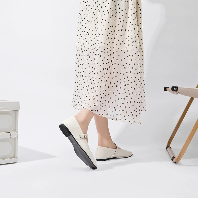 AIYUQI Mary Jane Ballet Flats | Genuine Leather Square Toe
