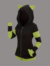 Women's Cat Ear Colorblock Zip-Up Hoodie