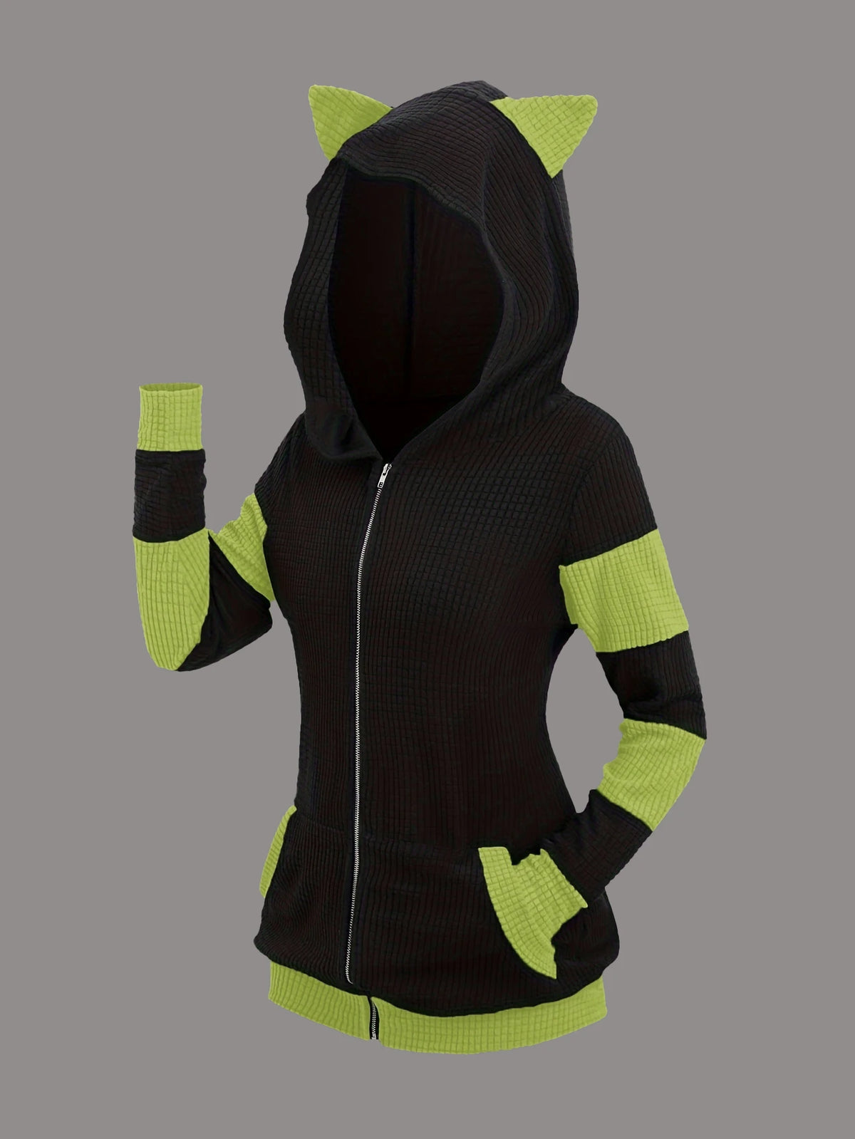 Women's Cat Ear Colorblock Zip-Up Hoodie