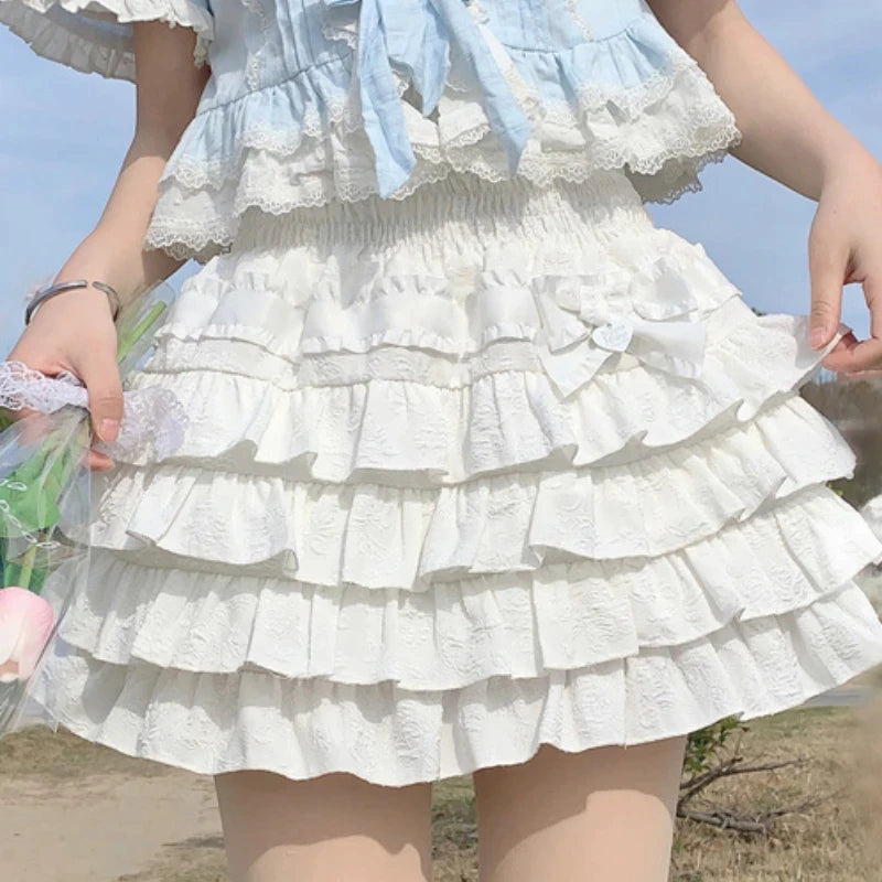 Kawaii Bow Mini Skirt – Ruffle Tiered A-Line