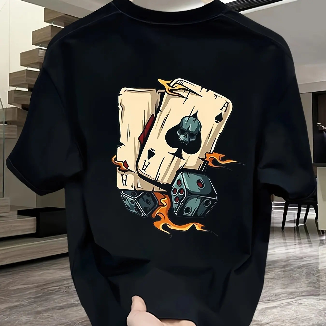 Men's 100% Pure Cotton Poker & Dice Print Loose Fit Casual T-Shirt