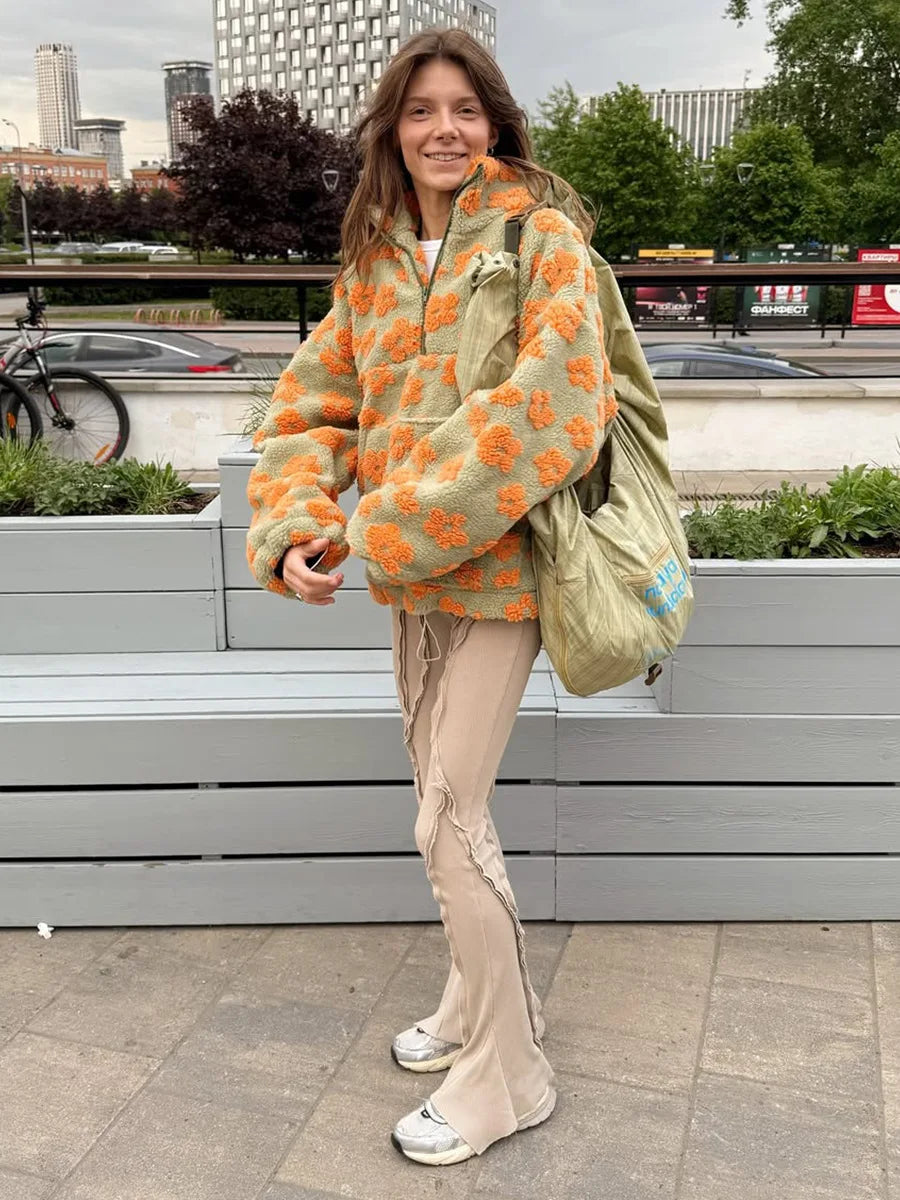 Women's Floral Fleece High-Neck Pullover
