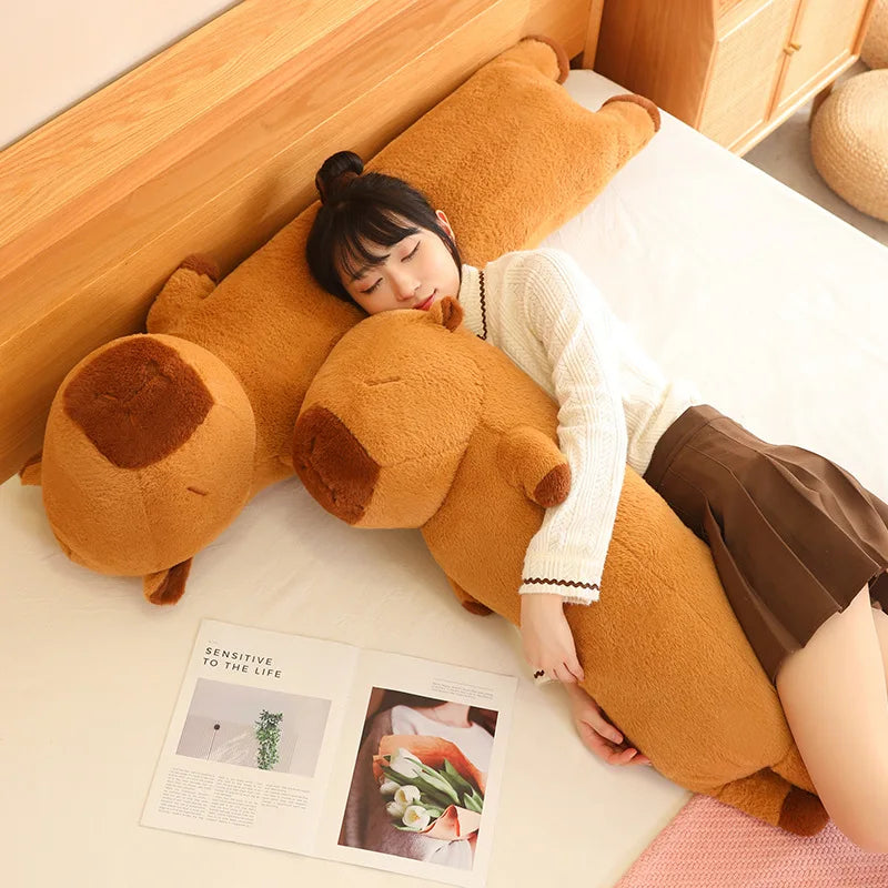 120cm Cartoon Strip Giant Capybara Plush Doll Pillow High Quality Soft Capybara Plush Toy Warm Hug For Girlfriend Birthday Gift