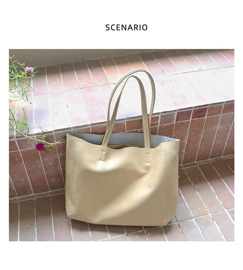 Bag Women 2022 New Summer Genuine Leather Tote Female Casual Fashion Simple Underarm Shoulder Bag Large Capacity Shopper Handbag