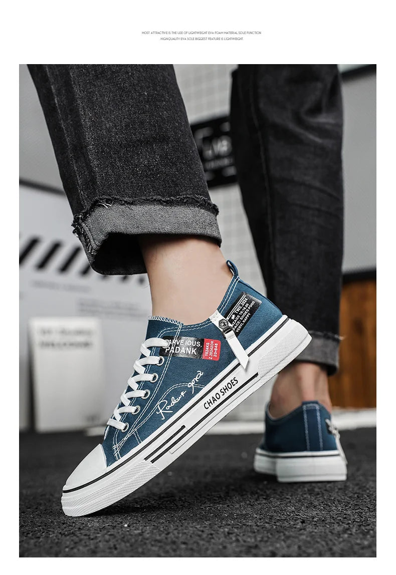 Men's Plus Size Canvas Sneakers — Breathable Lace-Up Casual Flat Shoes