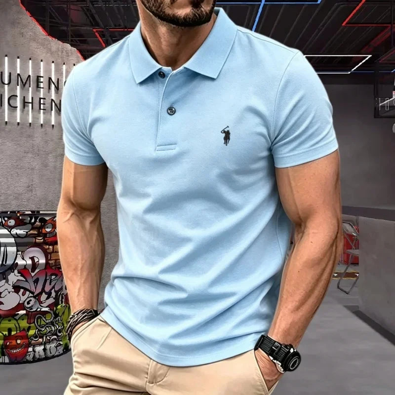 Men's 100% Cotton Polo Shirt — Embroidered Short Sleeve Golf Top