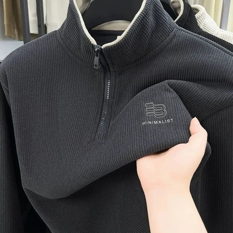 Autumn Men's Sweatwear Warm Pullover Solid Half Zipper Casual Long Sleeve Hoodie Thicken Half Turtleneck Sweatshirts Winter Tops
