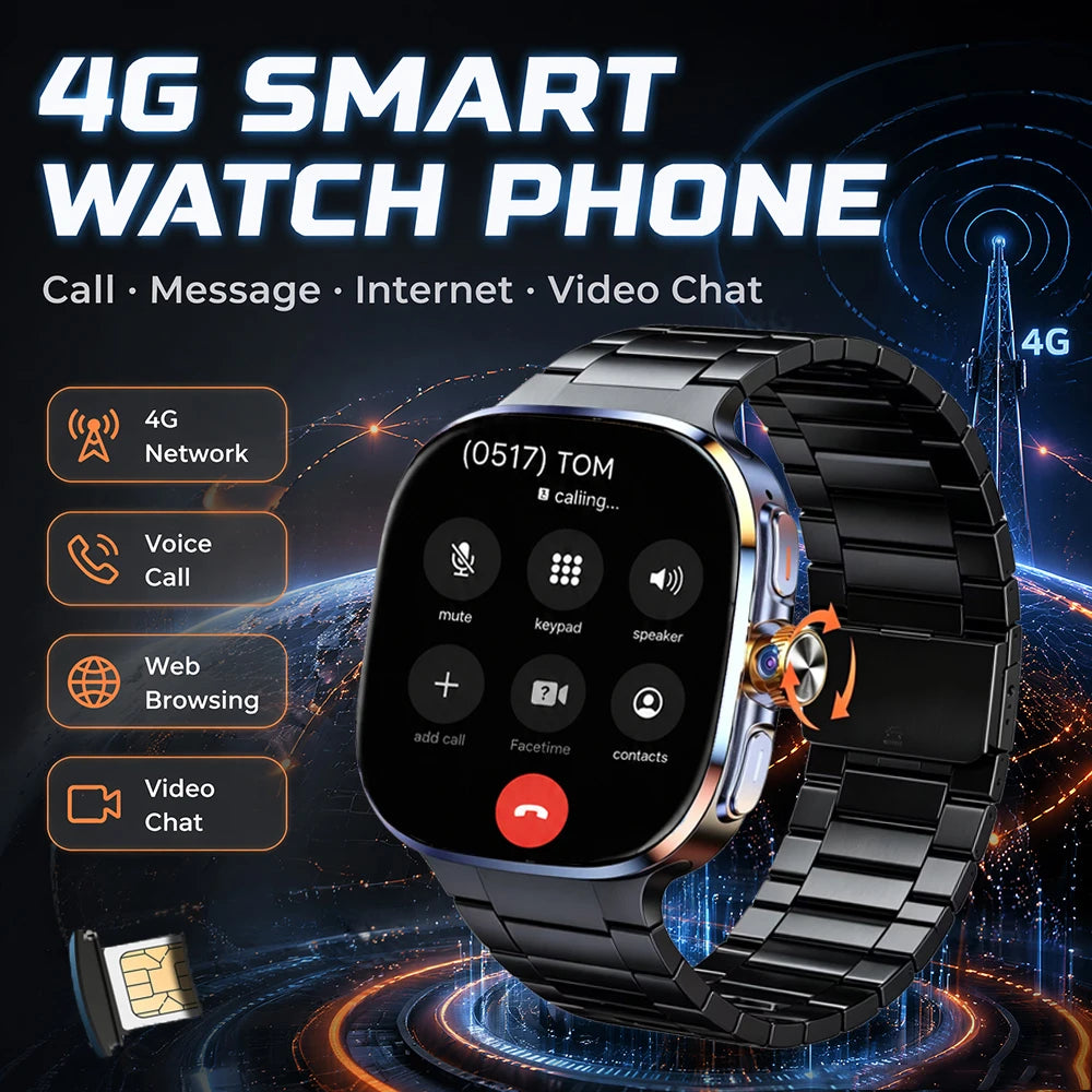 8GB+128GB RAM 4G/3G Smart Watch 2.40 inch AMOLED 2100mah Battery 900W Camera GPS WIFI Google APPS Download Smartwatch Android 10