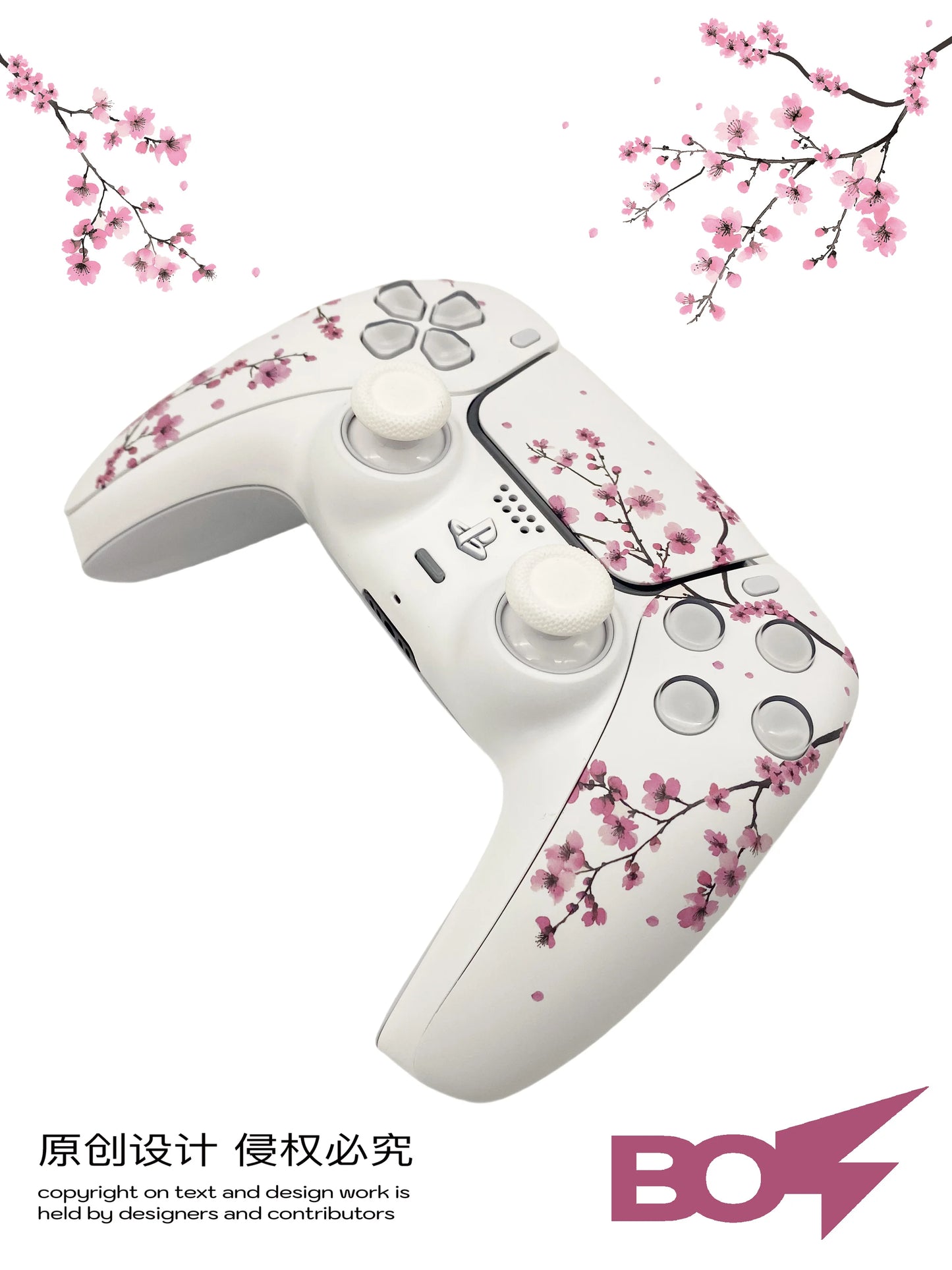 Pink Sakura PS5 Controller Shell Faceplate Cover with Touchpad for DualSense Controller, Replacement for BDM-010/020/030/040/050