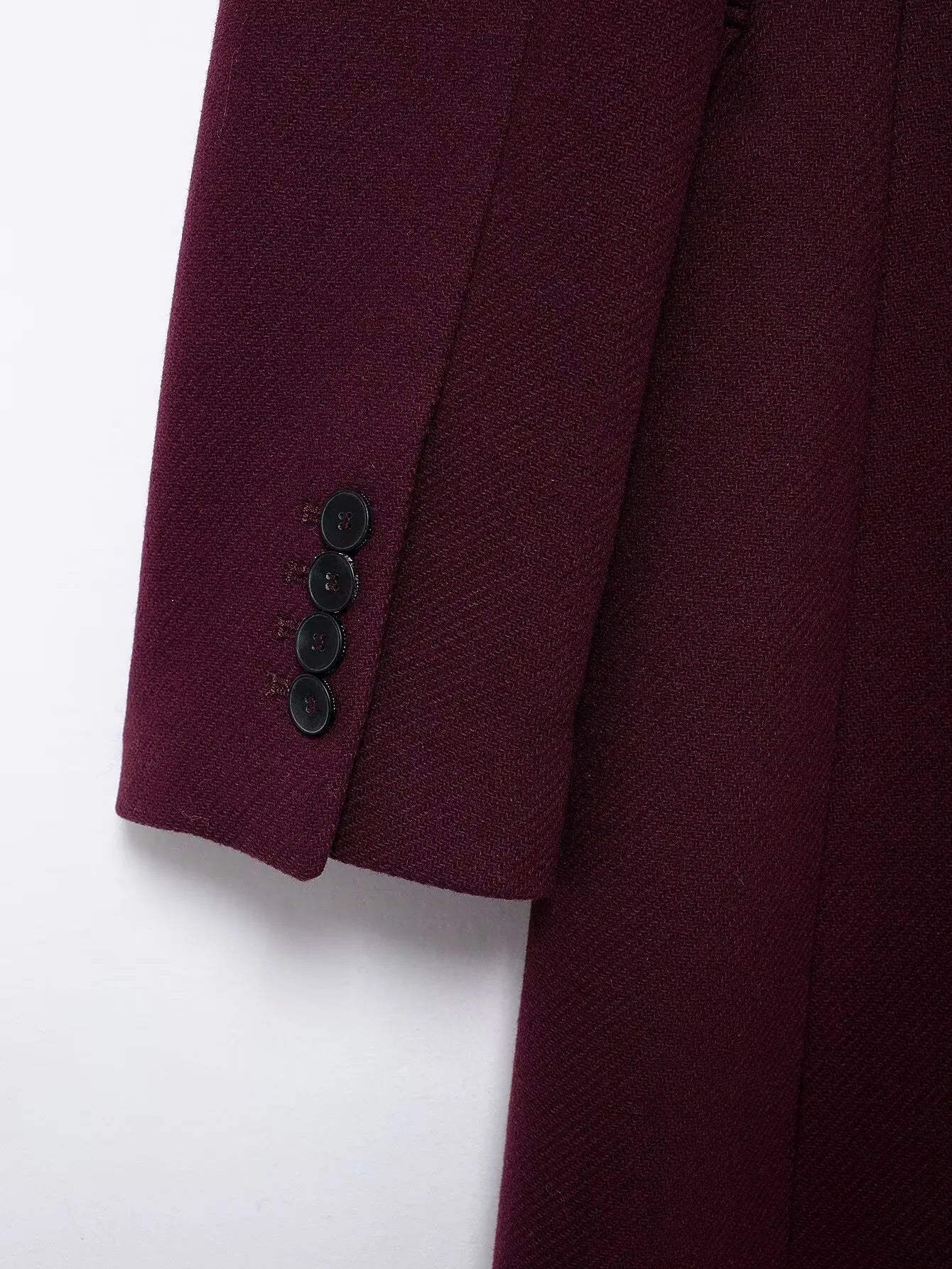 Elegant Burgundy Double-Breasted Long Coat