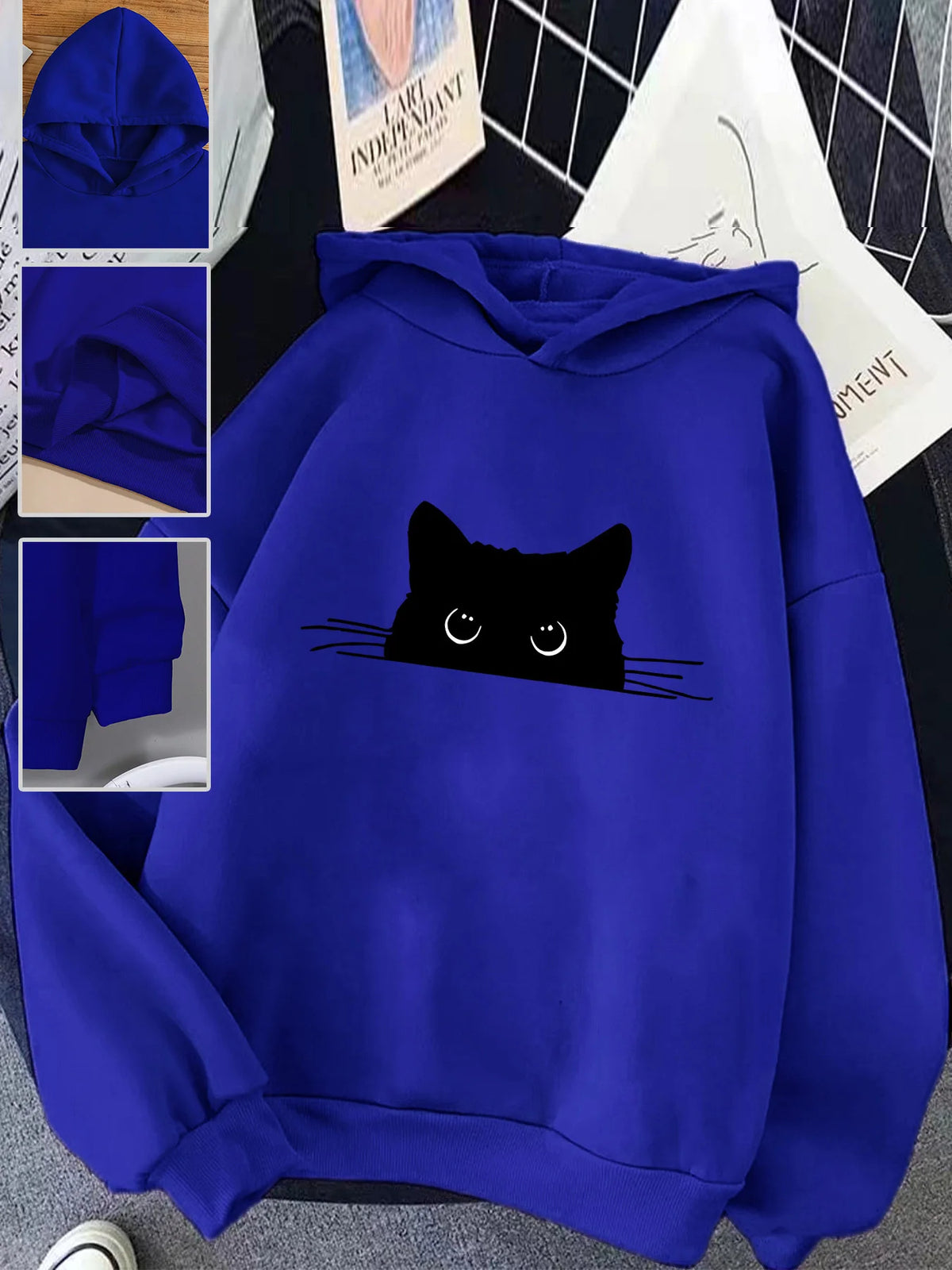 Women's Cat Print Hoodie – Cozy Casual Pullover
